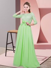  Chiffon Side Zipper Quinceanera Court Dresses 3 4 Length Sleeve Floor Length Lace and Belt