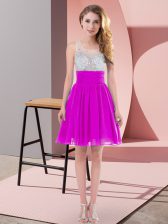  Scoop Sleeveless Chiffon Vestidos de Damas Beading Side Zipper