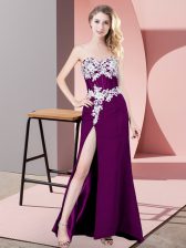 Comfortable Lace and Appliques Prom Dress Eggplant Purple Zipper Sleeveless