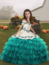  Sleeveless Embroidery and Ruffled Layers Lace Up Little Girl Pageant Gowns