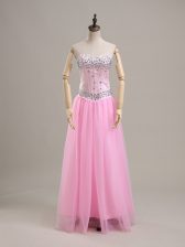 Super Pink Sleeveless Beading Lace Up Prom Dresses