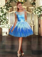 Great Sleeveless Organza Mini Length Backless Prom Evening Gown in Multi-color with Lace and Ruffles