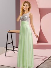 Most Popular Floor Length Yellow Green Dama Dress for Quinceanera Scoop Sleeveless Side Zipper