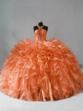  Orange Quince Ball Gowns Halter Top Sleeveless Brush Train Zipper