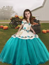 Fashionable Aqua Blue Sleeveless Organza Lace Up Pageant Dress for Girls for Party and Military Ball