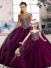 Low Price Cap Sleeves Brush Train Beading Sweet 16 Quinceanera Dress
