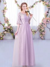  Half Sleeves Lace and Belt Side Zipper Quinceanera Dama Dress