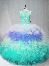  Multi-color Tulle Zipper Scoop Sleeveless Floor Length Sweet 16 Dress Beading and Ruffles