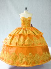 Superior Gold Sleeveless Floor Length Embroidery and Ruffled Layers Lace Up Sweet 16 Dress