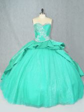 Eye-catching Ball Gowns Sleeveless Turquoise Quinceanera Dress Court Train Lace Up