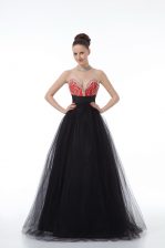  Black Tulle Zipper Sweetheart Sleeveless Floor Length Evening Dress Beading