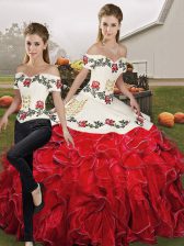 Deluxe Sleeveless Embroidery and Ruffles Lace Up Quinceanera Dress
