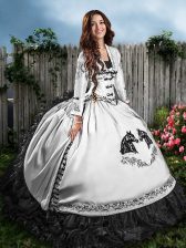 Popular White And Black Sleeveless Satin Lace Up Sweet 16 Dress for Sweet 16 and Quinceanera