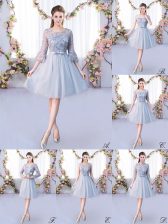  Knee Length Empire 3 4 Length Sleeve Grey Damas Dress Lace Up