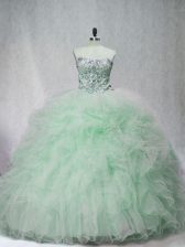 Dramatic Sleeveless Brush Train Lace Up Beading and Ruffles Sweet 16 Dresses