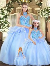 Deluxe Halter Top Sleeveless Organza Sweet 16 Dress Embroidery Lace Up
