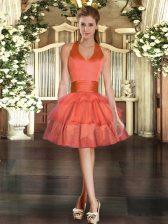  Ball Gowns Prom Dresses Orange Red Halter Top Tulle Sleeveless Mini Length Lace Up