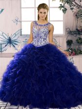 Stunning Organza Sleeveless Floor Length Sweet 16 Dress and Beading and Ruffles