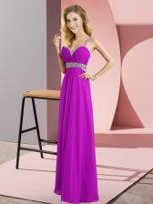  Purple Homecoming Dress Prom and Party with Beading Straps Sleeveless Criss Cross