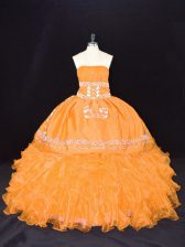  Gold Sweet 16 Dresses Sweet 16 and Quinceanera with Embroidery and Ruffles Strapless Sleeveless Lace Up