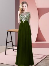  Olive Green Empire Scoop Sleeveless Chiffon Floor Length Backless Beading Prom Dress