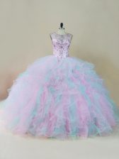  Organza Sleeveless Floor Length Sweet 16 Quinceanera Dress and Beading and Ruffles