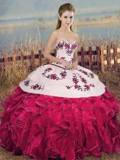 Deluxe Floor Length Fuchsia 15th Birthday Dress Sweetheart Sleeveless Lace Up