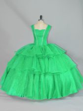 Smart Floor Length Turquoise Sweet 16 Quinceanera Dress Straps Sleeveless Lace Up