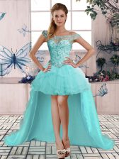 Smart High Low A-line Sleeveless Aqua Blue Evening Dress Lace Up