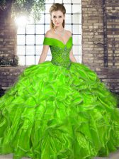 Artistic Off The Shoulder Sleeveless Lace Up Sweet 16 Dresses Organza