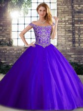 Gorgeous Purple Sleeveless Brush Train Beading Quinceanera Dress