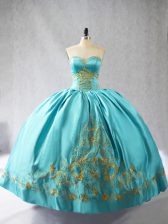 Glittering Embroidery Sweet 16 Quinceanera Dress Aqua Blue Lace Up Sleeveless Floor Length