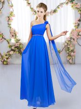 Vintage Floor Length Empire Sleeveless Royal Blue Dama Dress Lace Up