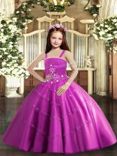  Ball Gowns Little Girl Pageant Dress Lilac Straps Taffeta and Tulle Sleeveless Floor Length Lace Up