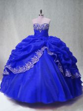  Floor Length Ball Gowns Sleeveless Royal Blue Quince Ball Gowns Lace Up