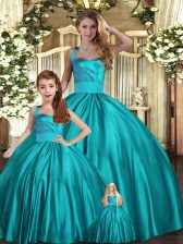 Admirable Teal Sleeveless Floor Length Ruching Lace Up Quinceanera Dresses