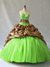  Beading and Pick Ups Vestidos de Quinceanera Lace Up Sleeveless Brush Train