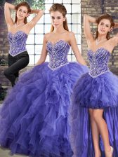 Trendy Lavender Quinceanera Dresses Military Ball and Sweet 16 and Quinceanera with Beading and Ruffles Sweetheart Sleeveless Lace Up
