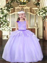  Sleeveless Zipper Floor Length Beading Little Girls Pageant Gowns