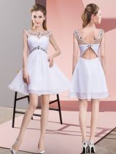 Fantastic Mini Length White Prom Dresses Chiffon Sleeveless Beading