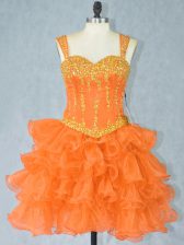 Sophisticated Orange Straps Neckline Beading and Ruffled Layers Evening Dress Sleeveless Lace Up