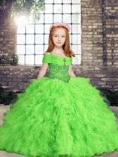 Fashionable Straps Neckline Beading and Ruffles Little Girls Pageant Dress Wholesale Sleeveless Lace Up