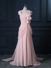 Great Pink Column/Sheath Ruching Dress for Prom Zipper Chiffon Sleeveless