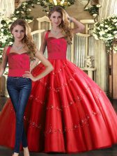 New Style Sleeveless Floor Length Appliques Lace Up 15 Quinceanera Dress with Red