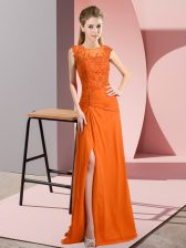 Comfortable Floor Length Orange Prom Dresses Chiffon Sleeveless Beading
