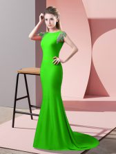  Prom Dress High-neck Short Sleeves Brush Train Backless