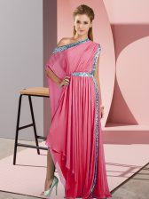 Best Selling Watermelon Red One Shoulder Side Zipper Sequins Prom Dress Sleeveless