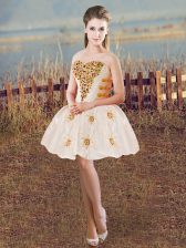  Champagne Ball Gowns Beading Prom Evening Gown Lace Up Satin Sleeveless Mini Length