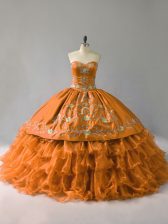 Fancy Sweetheart Sleeveless Lace Up 15 Quinceanera Dress Gold Organza