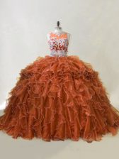 Beauteous Brown Sleeveless Brush Train Beading and Ruffles Quinceanera Dresses